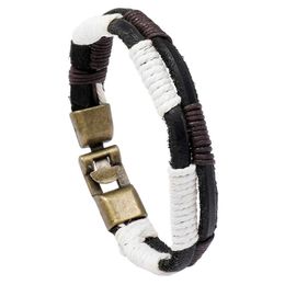 Tennis Minimal Style Double Strands Handmade Braided Men Bracelets White/Brown Rope Woven Leather Bangles For Male Wristbands Gift