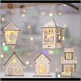 Decorations Tree Decoration Led Hanging Wooden House Fairy Light Wedding Garland Year Christmas Decor For Home1 Kna04 Bl05S
