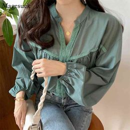 Autumn Vintage Plus Size Blouse Women V-Neck Pullover Long Sleeve Blouses Casual Loose White Oversized Shirt Blusas 11019 210512