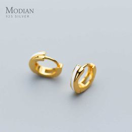 Genuine 925 Sterling Silver Gold Colour Thick Hoop Earrings for Women Geometric Earring Korea Style Jewellery Accessories 210707