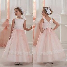 Elegant Pink Princess Flower Girl Dresses For Wedding Tulle Communion Birthday Party Lace Banquet