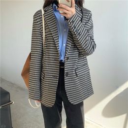 Arrival Autumn Spring Formal Suit Jacket Notched England Style Vintage Plaid Blazers Office Lady Wear Tops Femme 210421
