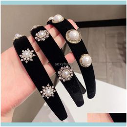 Headbands Jewelry Personality Vintage Style Black Hairband Wedding Party Classic Hair Band For Bride Fashion Pearl Rhinestone Women Headband