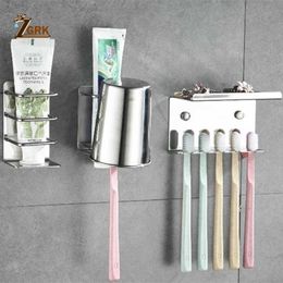 ZGRK Toothbrush Holder Stainless Steel Wall Mounted Bathroom Storage Rack Multi-Purpose Toothpaste Bath Hardware 210709