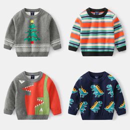 Autumn Winter Cartoon Christmas Tree/Dinosaurs/Striped Boys Sweater Long Sleeve Knitted Top Children Knitwear Y1024