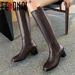 Women's Boots With Heels Genuine Leather Back Zipper High For Women Winter est Office Knee 210528