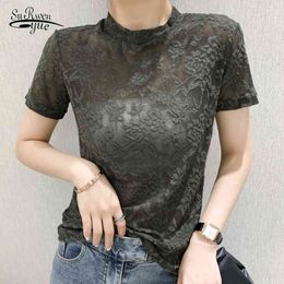 Korean Fashion Clothing Slim Short Sleeve Lace Blouse Hollow Out Shirt Female Vintage Summer Tops Streetwear Blusas 9890 210521