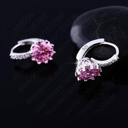 Top Quality Round Crystal Earrings For Women Pure 925 Silver Wedding Engagement Jewellery Stylish Casual Brincos Wholesale Hoop & Huggie