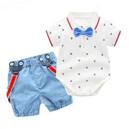 Fashion Gentleman Boy Summer Clothing Suit 100% Cotton Lovely Cute Baptism First Birthday Baby Boy Clothes 2020 Summer Outfit G1023