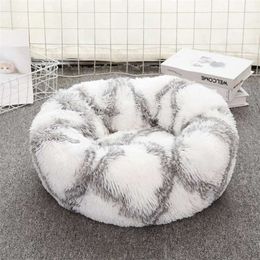 Round Cat Bed House Soft Long Plush Basket Pet Sleeping Bag Puppy Cat Cushion Mat Portable Supplies Pet Dog Bed 2101006