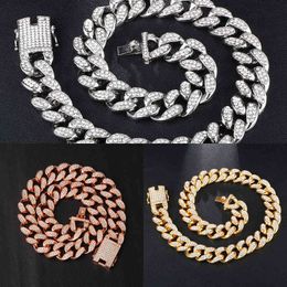 Hip Hop - Men's Rapper Necklace, 20mm Gold Jewellery Set, All Ice Water Drill, Miami Edge, Cuba Chain Cz Bling Q0809