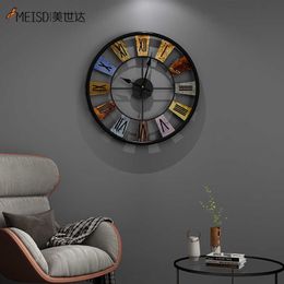 MEISD Vintage Metal Wall Clock Medium 35CM Decorative Round Retro Watches Wrought Iron Kitchen Horloge 210930