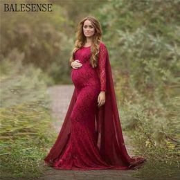 Lace Maternity Maxi Gown Dresses For Po Shoot Long Sleeve Pregnancy Dress Pography Props with Cloak Pregnant Women Clothes 210922