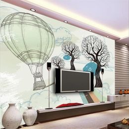 beibehang Wallpaper custom mural wallpaper abstract tree hand-painted trees rainbow hot air balloon TV background wall