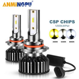 ANMINGPU Car Headlight Bulbs HB3 9005 9006/HB4 9012 H7 H11 H8 H9 H4 H27 881 880 50W H1 H3 Led Lamp HB5 H13 CSP 12000/LM