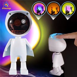 Luci notturne per robot Decorazione da parete Proiettore laser ricaricabile USB Luce natalizia Tramonto Arcobaleno Atmosfera Lampada di proiezione