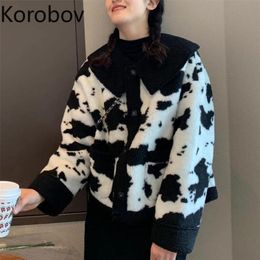 Korobov Autumn Winter New Chic Hit Colour Patchwork Women Coats Korean Turn-Down Collar Long Sleeve Jackets Chaquetas Mujer 210430