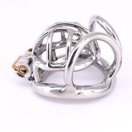 Small Chastity Cage Stainless Steel Short Cock Lock Curvy Testicle Bondage Locking Sex Toys for Men