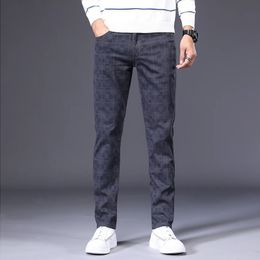 Men's slim plaid casual pants spring brand clothing high-quality cotton stretch youth fashion fit trousers large size 28-42 210406