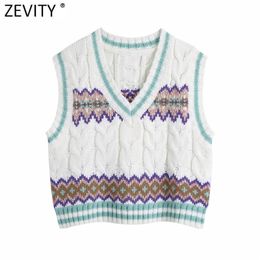 Women Fashion V Neck Geometric Crochet Twist Knitting Sweater Female Sleeveless Casual Vest Chic Pullovers Tops S665 210416