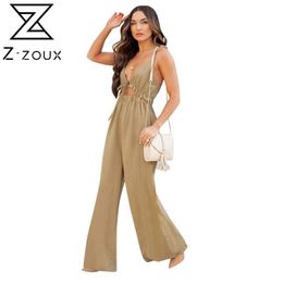 Women Jumpsuit Sleeveless Hollow Out Backless Rompers Womens Loose Casual Long Wide Leg s Summer 210513