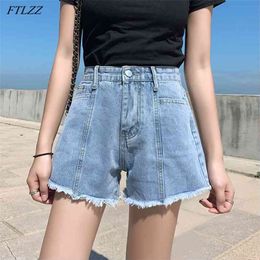 Women Summer Loose High Waist Hole Solid Colour Jeans Shorts Vintage Female Plus Size 5xl Wide Leg Bue Denim 210430