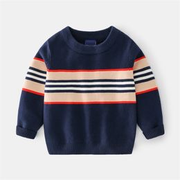 2-8T Toddler Kid Baby Boys Girls Sweater Autumn Winter Warm Clothes Knit Pullover Top Striped Knitwear Fashion Children 211104