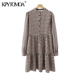 Women Chic Fashion With Buttons Geometric Print Mini Dress Vintage O Neck Long Sleeve Female Dresses Vestidos 210416