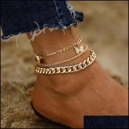 Anklets Jewelry Bohemian Gold Butterfly Chain Set For Women Girls Fashion Mti-Layer Anklet Foot Ankle Bracelet Beach Drop Delivery 2021 N8Cl