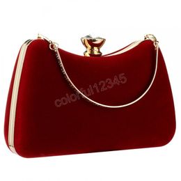 Suede Evening Party Clutch Bag With Chain Top Handle Handbags Female Red Black Shoulder Bags Luxury Banquet