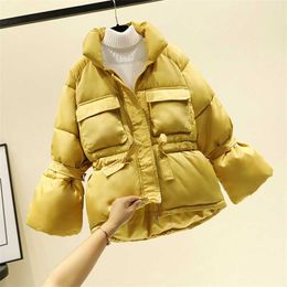 Women winter jackets parkas Fashion Thick warm Lantern sleeve tops Slim solid sweet for female 211018