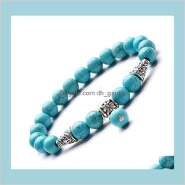 Charm Natural Lava Stone Turquoise Prayer Beads Charms Bracelets Antifatigue Volcanic Rock Mens Womens Fashion Diffuser Jewellery Drop D