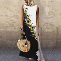 Women Sundress Summer O Neck 3D Sexy Dresses Plus Size 5XL Casual Linen Loose Sleeveless Printed Long Maxi Dress 210522