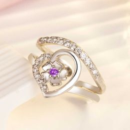 Womens Rings Crystal Jewelry heart-shaped double-layer ring inlaid diamond love creative flower Cluster For Female Band styles