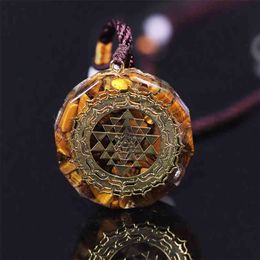 Orgonite Necklace Sri Yantra Pendant Sacred Geometry Tiger Eye Energy For Women Men Jewellery 210721