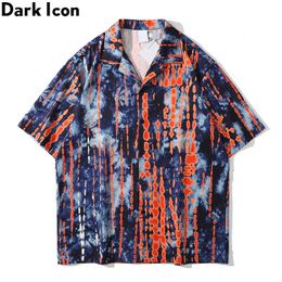 Tie Dyeing Hawaiian Shirt Men Turn-down Collar Vintage Street Polo Shirt Male Top 210603