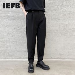 IEFB Summer Black Pencil Pants For Men Korean Trend Slim Fit Casual Ankle-length Pants Side Both Pockets Fold trousers 210524