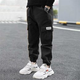 Boys Pants Solid Cargo Pants Teenage Boy Multi-Pocket Trousers Kids Spring Autumn Boys Casual Pants Streetwear 4-12Years Old 211028