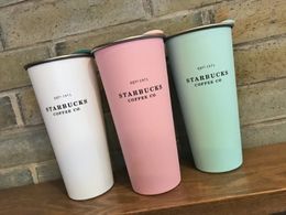 Starbucks 1971 stainless steel coffee cup pink white green 16oz Outdoor sport Accompanying Tumbler Desktop mug Best quality