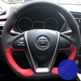 For Nissan New Bluebird Sylphy TEANA X-TRAIL QASHQAI TIIDA Kicks Murano PATROL DIY custom leather suede car interior steering wheel cover