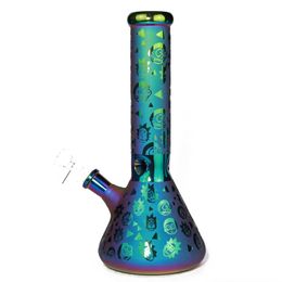 Glass Bong Water Pipes 11 inch Colorful Plating Hookah Smoking Pipe Filter Beaker Bubbler W/ ICE Catcher Handmade Hookahs With Downstem And Bowl
