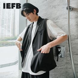IEFB Men's Summer Lightweight Sleeveless Suit Collar Vest Men's Casual Loose Oversize Blazer Waistcoat For Male 9Y6702 210524