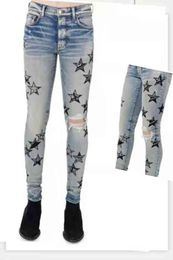 High Street New Style Ins Super Fire Stella a cinque punte Ricamo Tendenza Versatile Jeans semplici da uomo