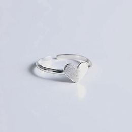 Genuine 925 Sterling Silver Love Heart Ring Women Minimalist Fashion Sweet Girl Student Jewellery Party Birthday Gift 210507