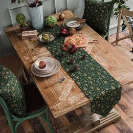 Christmas Table Runner Green Table Mats Cotton Linen Christmas Jacquard Table Decoration For Festival Event Home Decoratio 211109