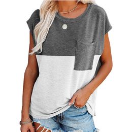Plus Size S-3XL Summer Women Loose T Shirts Fashion Patchwork Short Sleeve Oversize Tops Ladies Casual Pockets T-Shirts 210507