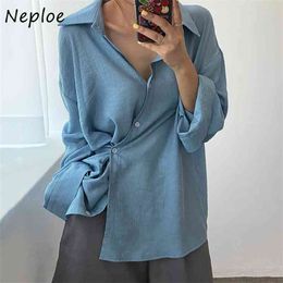 Korean Simple Basic Loose Blouse Women Turn Down Collar Long Sleeve Single Breast Blusas Spring Shirt Ol Solid 210422