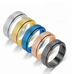 Women's Men's Jewelry Rotatable Band Rings 6MM Fashion Stainless Steel Spinner Ring Sand Blast Finish Size 6-13