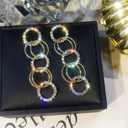 Fashion Multiple Small Circle Dangle Earrings For Women Shining Geometric Long Rhinestone Round Hoop Earring Jewellery Gift