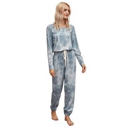 Women's Set Tie dye Print Slim Fitted Sweatshirt Top And Long Pants Set Autumn Long Sleeve Women Two Piece Outfits Set 210521